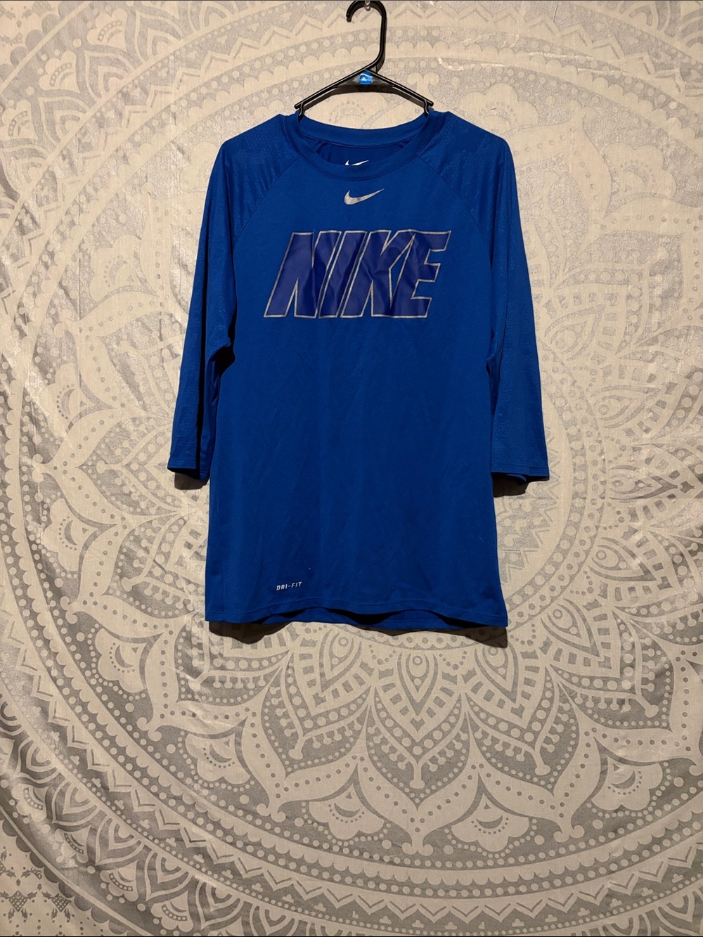 Nike Dri-FIT Men's M 3/4 Sleeve Baseball Top Royal Blue Athletic Cut Tee